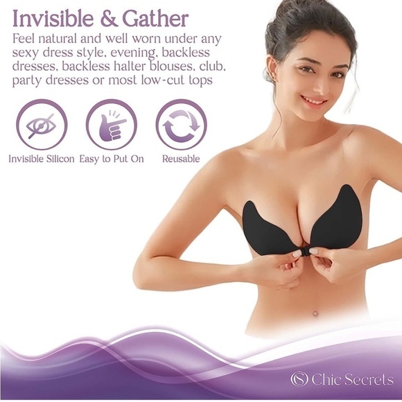 Brand New Self Adhesive Backless Strapless Silicone Black Push Up Bra - Picture 3 of 16